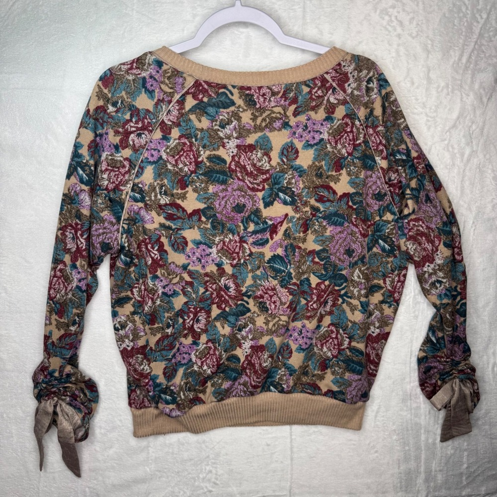 Entro Floral Print Crewneck Sweater Women Size‎ S Bow Sleeve - Picture 3 of 7